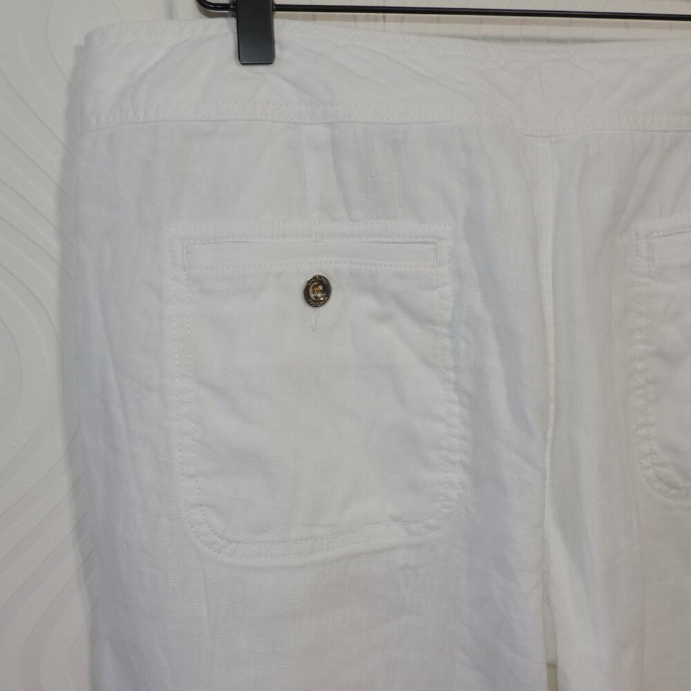 Lilly Pulitzer Beach Pants Sz 12 White Linen Wide Leg Pull On Drawstring Pockets - Picture 8 of 14